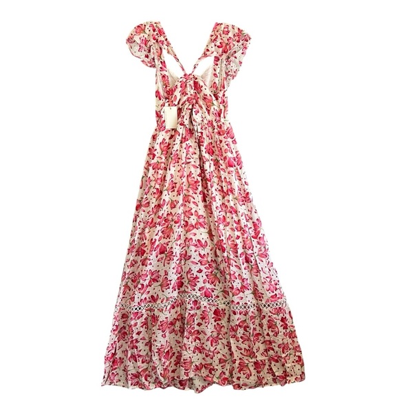 SKIES ARE BLUE Floral Flutter Sleeve Maxi Dress Pink White Size XS NWOT Flaw - Picture 2 of 14